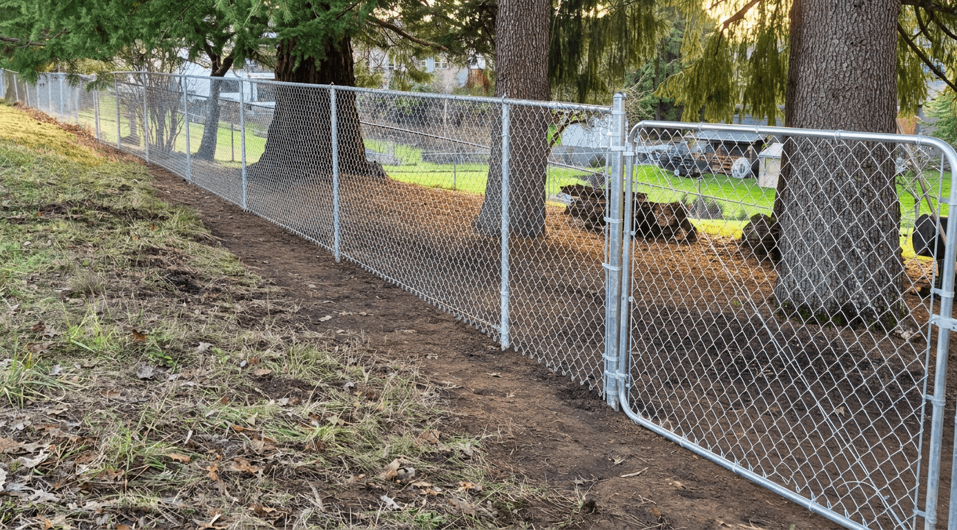 backyard galvanized chain link fence